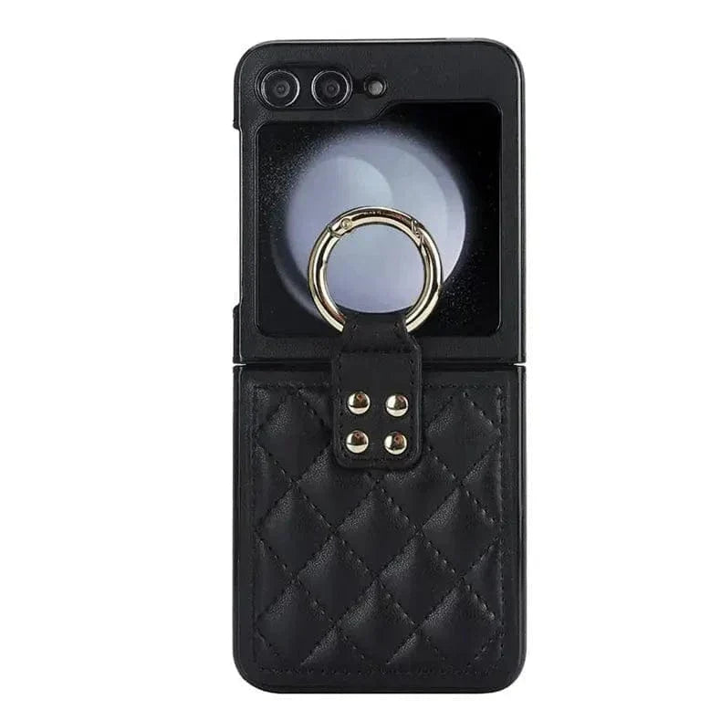 Rhombus PU Leather Ring Case for Samsung Z Flip5 Samsung Z Flip5 Black Rhombus PU Leather Ring Case for Samsung Z Flip5 Samsung Z Flip5 Black